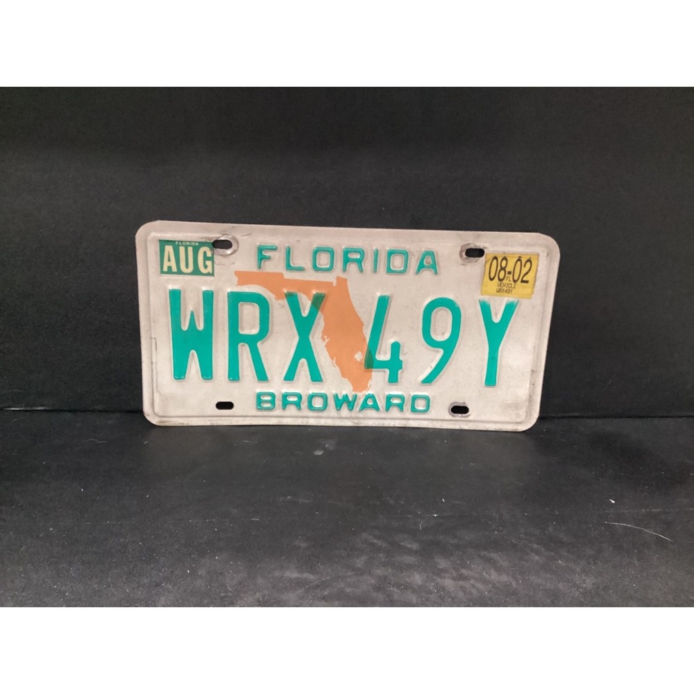 Florida License Plate Tag 2002 Broward, WRX 49Y, Orange Map, Vintage Y2K
